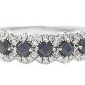 1.20 Carat Natural Blue Sapphire DIAMONDS in 10K Solid White Gold Woman Ring